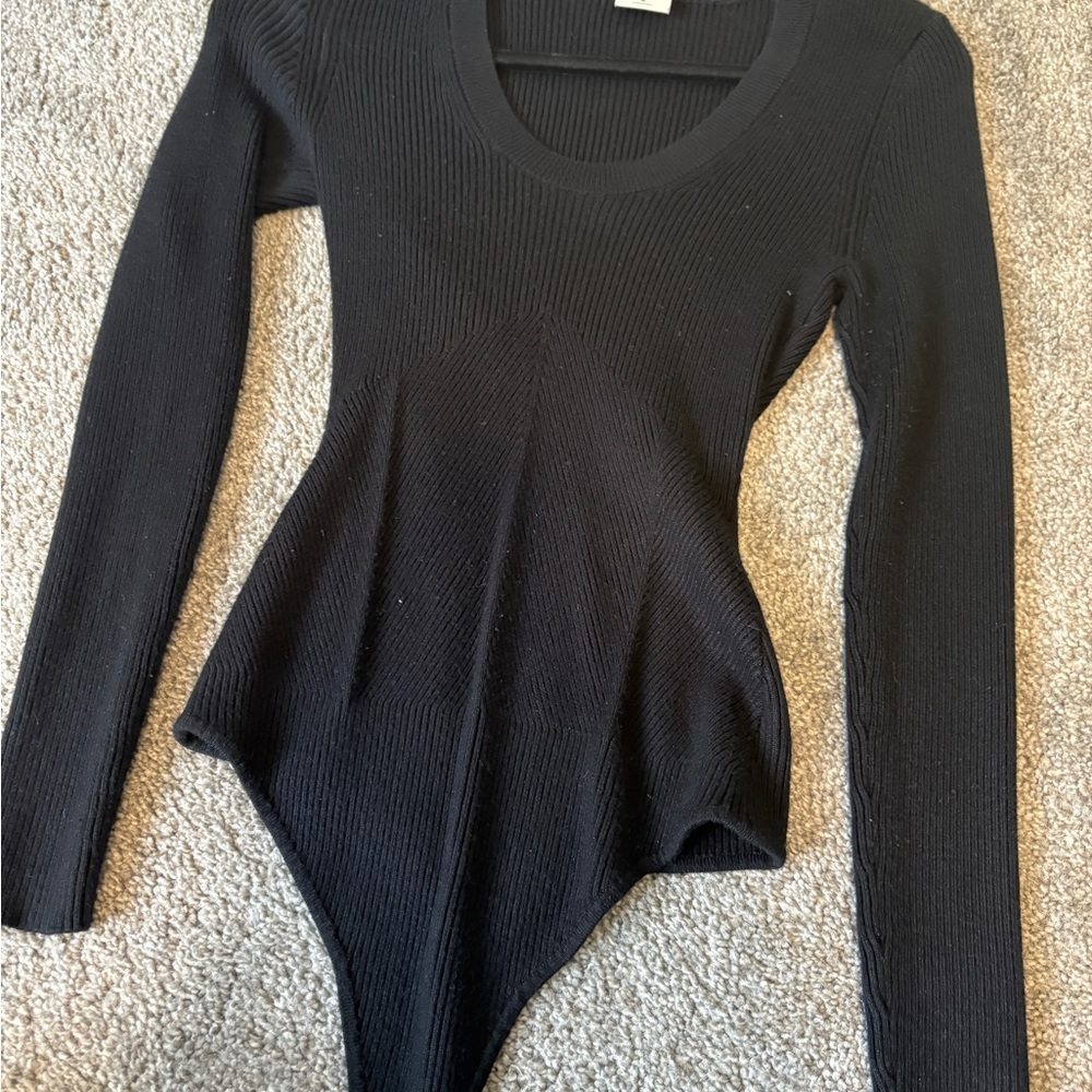 Abercrombie & Fitch Black Asymmetrical Long Sleeve Bodysuit